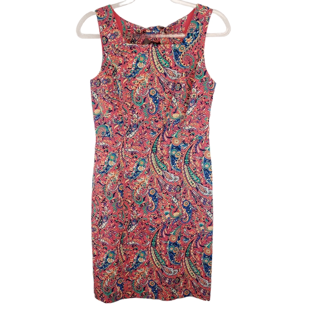 NEW Talbots Cotton Structured Knit Fresco Woven Knit Paisley Mini Sheath Dress